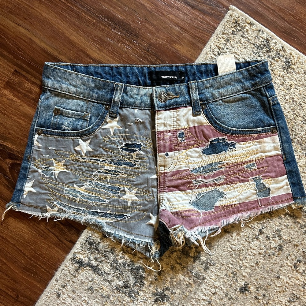 usa flag distressed Jean Shorts